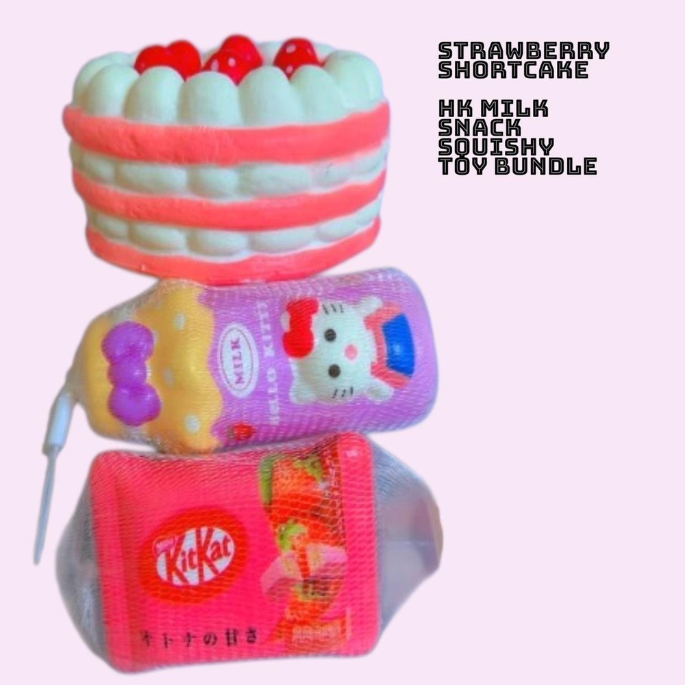 SQUISHY STRAWBERRY CAKE MILK SNACK STRESS RELIEVING SLOW RISE BUNDLE